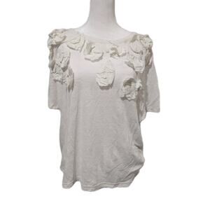 J.Crew Women's Size Large White Blouse Top linen Tee tshirt Floral appliqués NWT